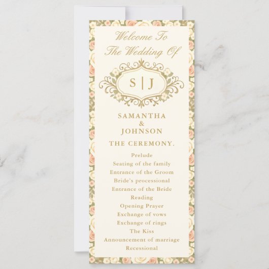 Monogram Vintage Ivory Wedding Ceremony Program (正面)