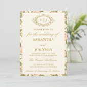 Monogram Vintage Ivory Wedding Invitation 招待状 (スタンド正面)