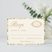 Monogram Vintage Ivory Wedding RSVP Card (スタンド正面)