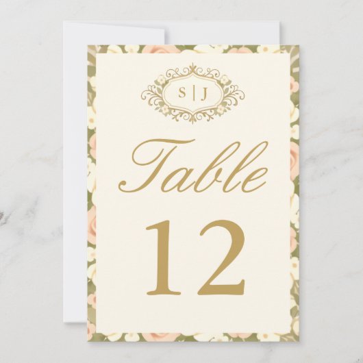 Monogram Vintage Ivory Wedding Table Number 招待状 (正面)
