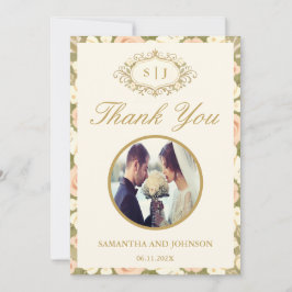Monogram Vintage Ivory Wedding Thank You Card サンキューカード