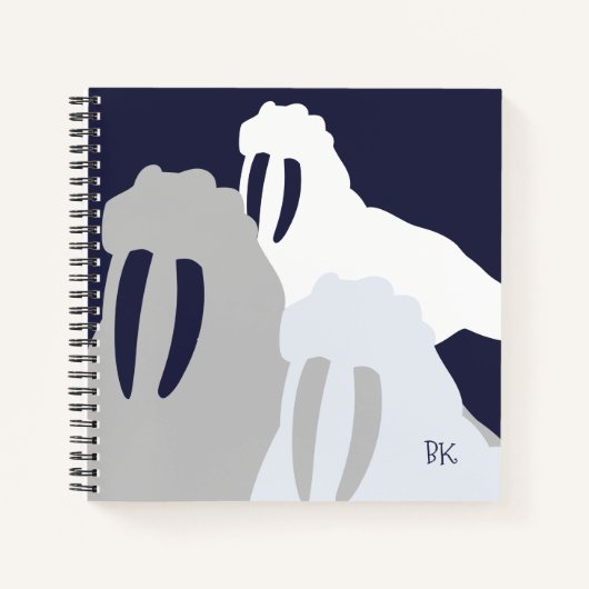 Monogram Walrus Blue パーソナライズされた Spiral Notebook ノートブック (正面)