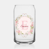Monogram Watercolor Blush Pink Rose Flowers Floral ガラス缶 (正面)