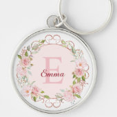 Monogram Watercolor Blush Pink Rose Flowers Floral キーホルダー (正面)