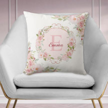Monogram Watercolor Blush Pink Rose Flowers Floral
