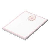 Monogram Watercolor Blush Pink Rose Flowers Floral ノートパッド (回転)