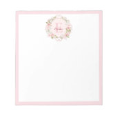 Monogram Watercolor Blush Pink Rose Flowers Floral ノートパッド (正面)