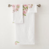 Monogram Watercolor Blush Pink Rose Flowers Floral バスタオルセット (インサイチュ)