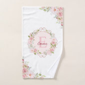 Monogram Watercolor Blush Pink Rose Flowers Floral バスタオルセット (ハンドタオル)