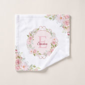 Monogram Watercolor Blush Pink Rose Flowers Floral バスタオルセット (ウォッシュタオル)