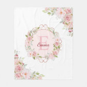 Monogram Watercolor Blush Pink Rose Flowers Floral フリースブランケット (正面)