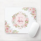 Monogram Watercolor Blush Pink Rose Flowers Floral マウスパッド (マウス)