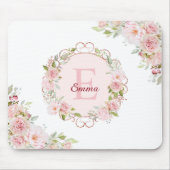 Monogram Watercolor Blush Pink Rose Flowers Floral マウスパッド (正面)