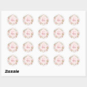 Monogram Watercolor Blush Pink Rose Flowers Floral ラウンドシール (シート)