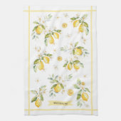 Monogram Watercolor Citrus Lemon Floral Botanical キッチンタオル (縦)