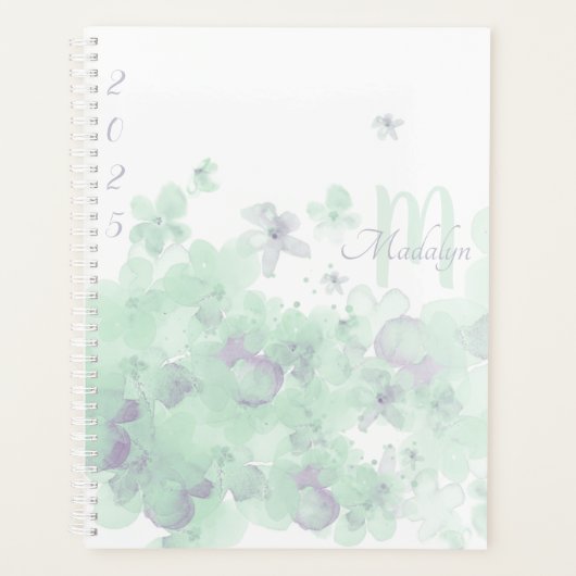 Monogram Watercolor Green 2025 Floral Planner プランナー手帳 (正面)