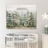 Monogram Watercolor Green Pine Forest on Mountain タペストリー