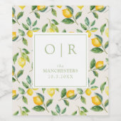 Monogram Watercolor Lemon Wedding ワインラベル (シングルラベル)