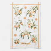Monogram Watercolor Orange Floral Botanical キッチンタオル (縦)