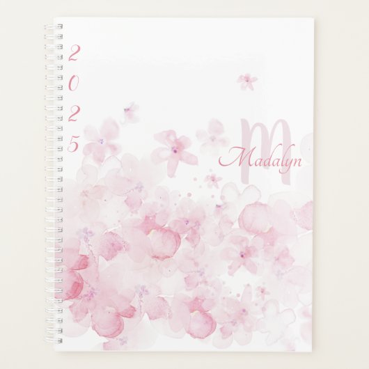 Monogram Watercolor Pink 2025 Floral Planner プランナー手帳 (正面)