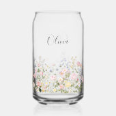 Monogram Watercolor Pink Blue Flowers Floral ガラス缶 (裏面)