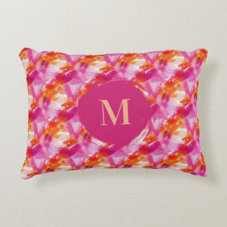 Monogram Watercolor Pink Orange Abstract アクセントクッション
