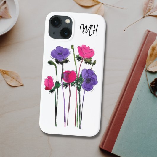Monogram Watercolor Pink Purple Floral Case-Mate iPhoneケース