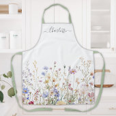 Monogram Watercolor Rustic Pretty Wildflower Field エプロン