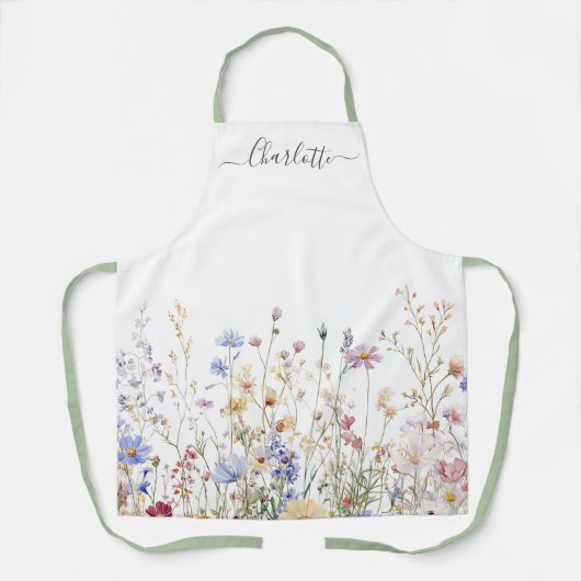 Monogram Watercolor Rustic Pretty Wildflower Field エプロン (正面)