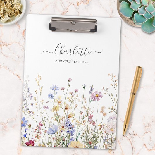 Monogram Watercolor Rustic Pretty Wildflower Field クリップボード