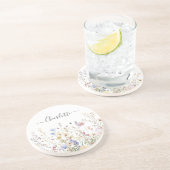 Monogram Watercolor Rustic Pretty Wildflower Field コースター (側面)