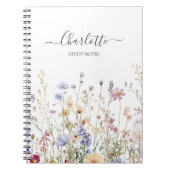 Monogram Watercolor Rustic Pretty Wildflower Field ノートブック (正面)