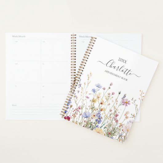 Monogram Watercolor Rustic Pretty Wildflower Field プランナー手帳 (ディスプレー)