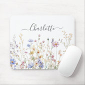 Monogram Watercolor Rustic Pretty Wildflower Field マウスパッド (マウス)