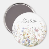 Monogram Watercolor Rustic Pretty Wildflower Field マグネット (正面/裏面)