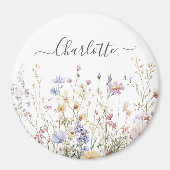 Monogram Watercolor Rustic Pretty Wildflower Field マグネット (正面)