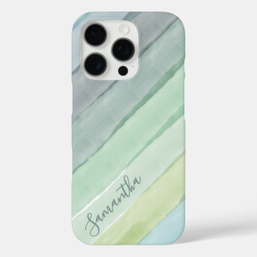 Monogram Watercolor Stripes Gradient Green Blue  Case-Mate iPhoneケース (裏面)