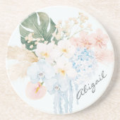 Monogram Watercolor Tropical Flower Bouquet Floral コースター (正面)