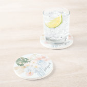 Monogram Watercolor Tropical Flower Bouquet Floral コースター (側面)