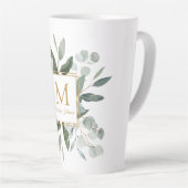 Monogram Watercolor Tropical Green Leaves カフェラテマグ (右アングル)