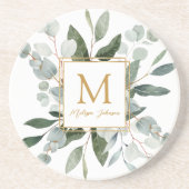 Monogram Watercolor Tropical Green Leaves コースター (正面)