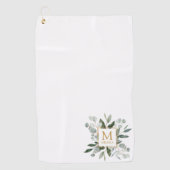 Monogram Watercolor Tropical Green Leaves ゴルフタオル (正面)