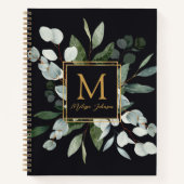 Monogram Watercolor Tropical Green Leaves ノートブック (正面)