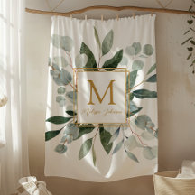 Monogram Watercolor Tropical Green Leaves