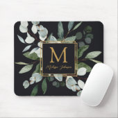 Monogram Watercolor Tropical Green Leaves マウスパッド (マウス)