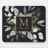 Monogram Watercolor Tropical Green Leaves マウスパッド (正面)