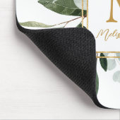 Monogram Watercolor Tropical Green Leaves マウスパッド (コーナー)