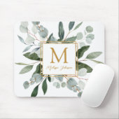 Monogram Watercolor Tropical Green Leaves マウスパッド (マウス)