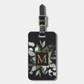 Monogram Watercolor Tropical Green Leaves ラゲッジタグ (正面縦)