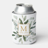 Monogram Watercolor Tropical Green Leaves 缶クーラー (缶正面)